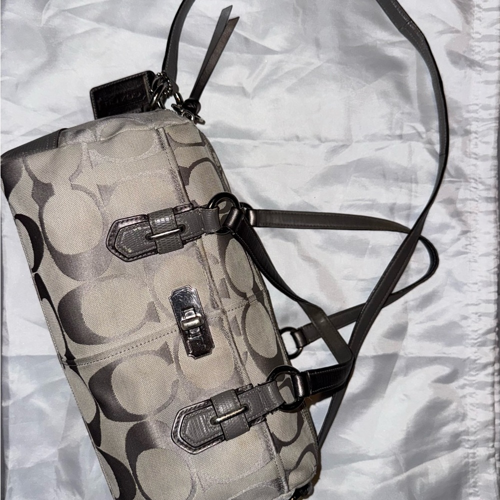 Coach Signature Fabric Monogram Bag Grey/Silver with Lilac Lining